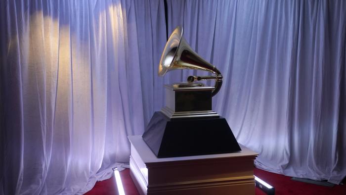 FILE - A view of a Grammy statue appears in the press room at the 65th annual Grammy Awards on Sunday, Feb. 5, 2023, in Los Angeles. (AP Photo/Jae C. Hong, File)