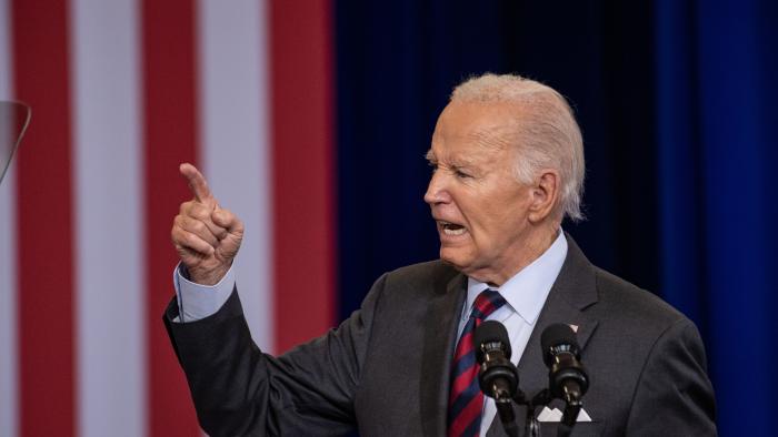 NEW HAMPSHIRE, UNITED STATES - OCTOBER 22: US President Joe Biden speaks at NHTI-Concord Community College in Concord, New Hampshire on October 22, 2024. (Photo by Joseph Prezioso/Anadolu via Getty Images)